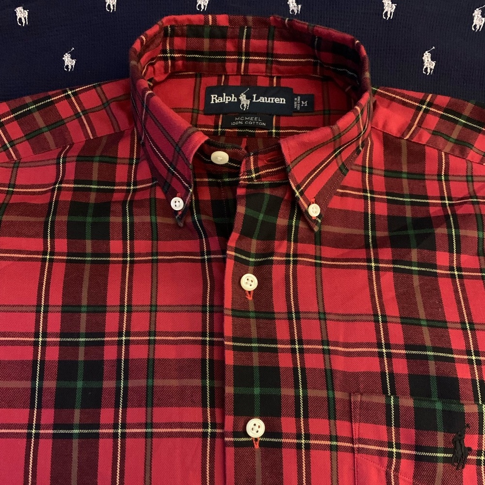 Ralph Lauren Polo Plaid Long Sleeve Shirt McMeel Red Black EUC